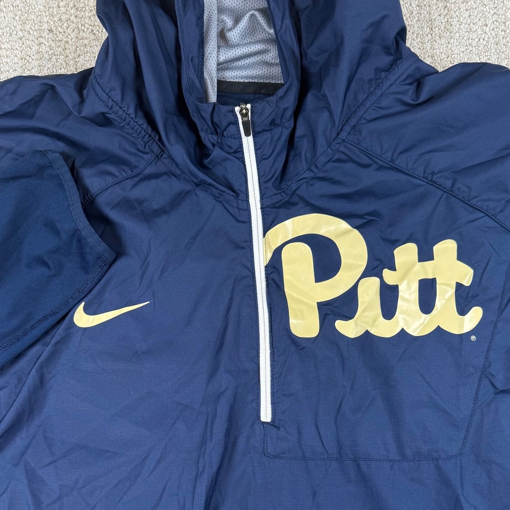 Nike Mens 4XL Pitt Panthers Blue Rush Fly 1/4 Zip Hooded Windbreaker Jacket